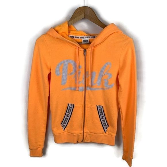 PINK Orange Zip Up Sweatshirt Jacket Size XS - Picture 1 of 8